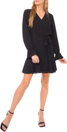 CeCe by Cynthia Steffe Long Sleeve Georgette Dress in Rich Black at Nordstrom, Size X-Large