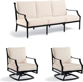 Frontgate Grayson 3-pc. Sofa Set with Two Swivel Lounge Chairs in Black Aluminum - Standard, Indigo with Canvas Piping - Frontgate