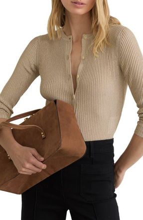 Reiss Milo Metallic Rib Cardigan in Gold at Nordstrom, Size X-Small