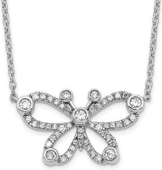Diamond2Deal 14K White Gold 1/4 Ct Lab Grown Diamond Butterfly Pendant Necklace 18 Clarity VS, Color G-H