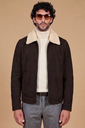 D'Arienzo Giacca in vera pelle camoscio testa di moro con fodera puro cashmere DArienzo, Seleziona Taglia 46, Colore Testa di moro