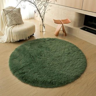 OEM Alfombra Redonda Moderna De Pelo Largo Para Sala De Estar, Alfombra Mullida, Alfombra De Pelo Largo Suave, 120 Cm - Verde