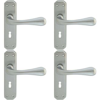 Loops 4x PAIR Heavy Duty Handle on Angular Lock Backplate 180 x 40mm Satin Chrome