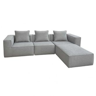 Hhg Non utilizzato] Set di divani componibile HHG 399, divano sofa lounge pouf ottomano penisola, stoffa/tessuto 63x270x190cm, grigio