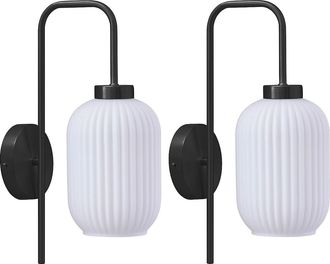 Vente-Unique Set di 2 applique da parete in metallo e vetro texturizzato bianco - L.25 x H.41 cm - Nero - LOUXOR