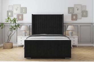 Sloomy Marlborough Plush Bed Frame With 50 Upholstered Wingback Headboard in Black | Size: Single