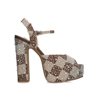 Steve Madden Womens Tandem Brown Heels Fabric - Size UK 9