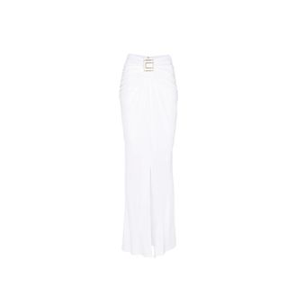 Elisabetta Franchi Rokken, Dames, Wit, XS, Logo-Plaque Ruched Maxi Rok