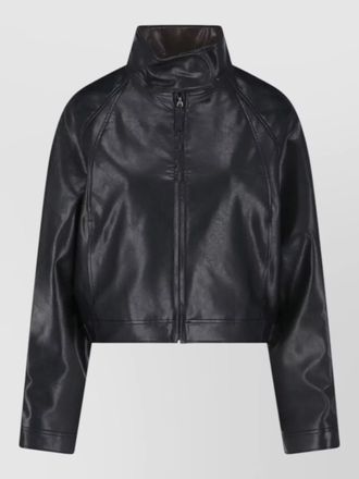 Low Classic high collar cropped jacket snap button design