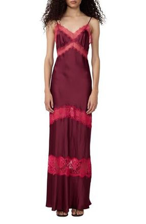 Diane Von F&uuml;rstenberg Eden Lace Trim Satin Slipdress in Cherry Wood at Nordstrom, Size 12
