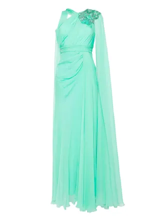 Zuhair Murad Chiffon avondjurk verfraaid met kralen - Groen