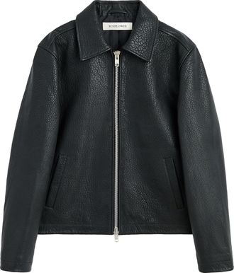 Sunflower Short Leather Jacket Black Collared Leather Jacket