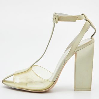Alexander Wang Light Yellow Leather And Pvc T-Bar Ankle Strap Pumps