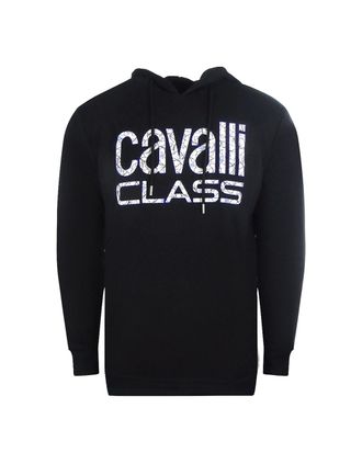 Roberto Cavalli Mens Cavalli Class Floral Logo Black Hoodie - Size: 42