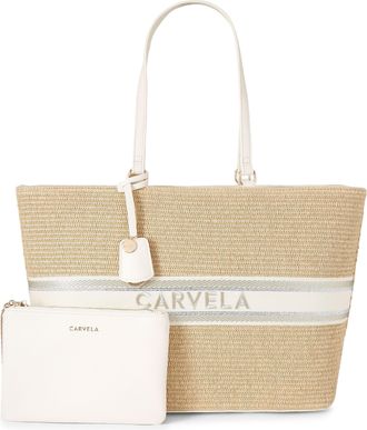 Carvela Womens Frame Raffia Tote Bag - White Fabric - One Size