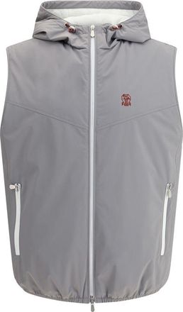 Brunello Cucinelli Brunello Cucinelli Mens Hooded Zip Vest - Grey Nylon - Size X-Large