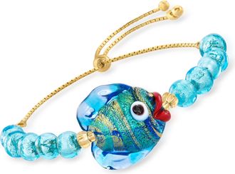Ross-Simons Italian Multicolored Murano Glass Fish and Bead Bolo Bracelet With 18kt Gold Over Sterling