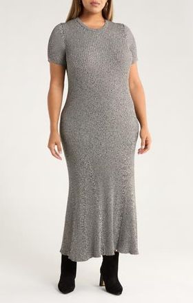Nordstrom Flare Rib Sweater Dress in Beige- Black Marl at Nordstrom Rack, Size 1X