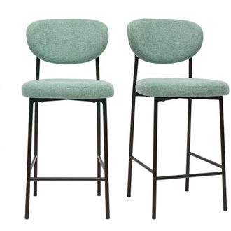 Miliboo Sgabelli da bar fissi in tessuto effetto velluto testurizzato color celadon H65 cm (set di 2) BREKA