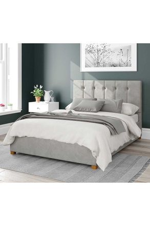 Aspire Home Accents Hepburn Upholstered Ottoman Storage Bed, Plush Velvet Fabric in Light Grey | Size: Super King