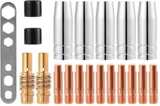 Elle Kit De Soldadura Mig/mag De 20 Piezas: 10 Puntas De Contacto M6 De 0,8 Mm, 5 Boquillas De 25 Mm, 2 Conectores Y Aislantes, Herramienta Incluida