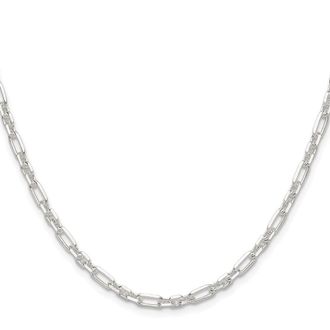 Diamond2Deal Sterling Silver Diamond-Cut 4mm 3 Short Plus 1 Long Cable Link Chain Necklace