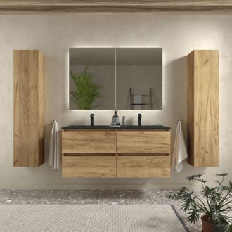 Cygnus Bath Mueble De Ba&ntilde;o Bequia 120cm Roble Lavabo Negro Porcelana