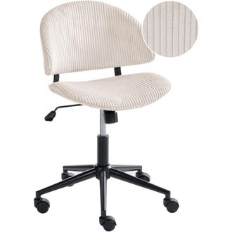 Beliani Office Chair Off-White Corduroy Seat and Backrest Swivel Desk Computer Adjustable Height Modern Home Office KIANA