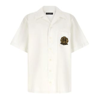 Dolce & Gabbana Short Sleeve Shirts, male, White, Size: 2XL Hawaii Cotton Poplin Shirt