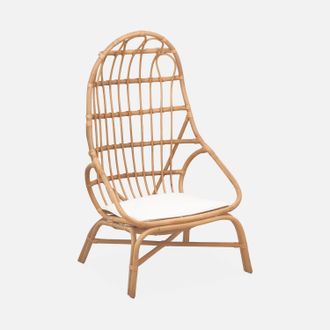 Sweeek Sweeek - Sill&oacute;n De Rat&aacute;n En Forma De Huevo Con Coj&iacute;n, Padang, Natural, 74x74x140 Cm