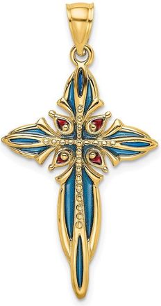 Diamond2Deal 14k Yellow Gold Blue and Red Enameled Cross Charm Pendant