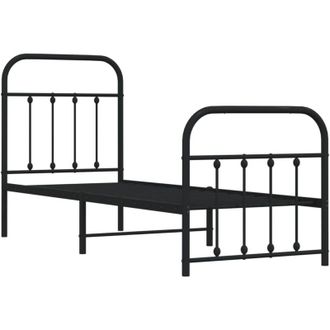 vidaXL Metal Bed Frame without Mattress with Footboard Black 75x190cm Vidaxl