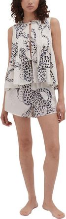 Desmond & Dempsey Pleated Cotton Short Pajamas in Jag Cream at Nordstrom, Size X-Large