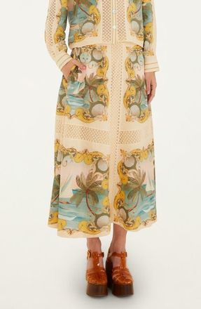 Farm Rio Royal Sea Crochet Trim Midi Skirt in Royal Sea Multicolor at Nordstrom, Size Xx-Small