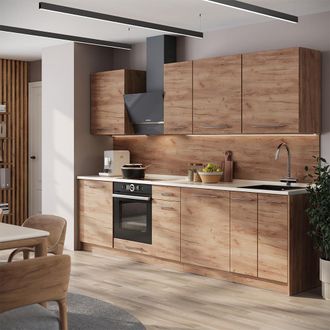 Vicco Mueble De Cocina Fame-line, Roble Dorado/roble Dorado, 280 Cm Sin Encimera, Vicco