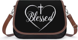 Generic BlessedCross Heart Crossbody Bag Womens Handbag PU Message Bags Shoulder Purse with Adjustable Strap