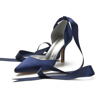 Miyoopark Women Shoes Heels for Wedding Closed Pointed Toe Evening Pumps Shoes M519 Dark Blue UK 7.5