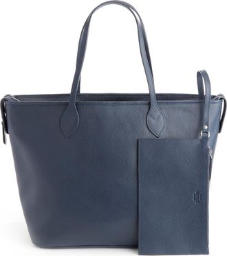 Royce Leather Personalized Leather Tote with Wristlet in Navy Blue - Silver Foil at Nordstrom