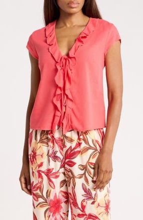 Ellen Tracy Ruffle Tie Front Top in Coral at Nordstrom Rack, Size X-Small