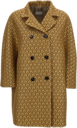 Alberto Biani Gold Geometric Lurex Jacquard Coat