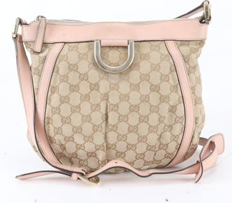 Gucci Brown Pink Leather Canvas Handbag Shoulder Bag Tote Bag (Pre-Owned)