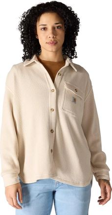 Carhartt Work in Progress Shirt Womens Beige Waffle Knit Oversized Heavyweight Button Up JAX1576
