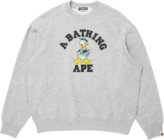 A Bathing Ape x Disney Donald Duck College Relaxed Fit Crewneck Grey 0ZXSWM902131R-GRY