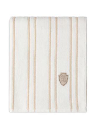 Brunello Cucinelli Asciugamano a righe con logo - Bianco