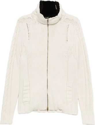 Versace 2000s cable-knit zip-up cardigan - men - Acrylic/Wool - M - Neutrals
