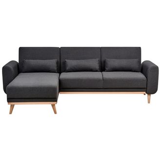 Beliani Beliani - Sof&aacute; Cama Esquinero Moderno Tapizado De Poli&eacute;ster Patas De Madera Clara Cojines Adicionales Derecho Negro Ollsta