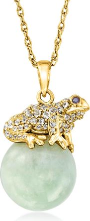 Ross-Simons Jade and. White Topaz Frog Pendant Necklace With Black Sapphires in 18kt Gold Over Sterling