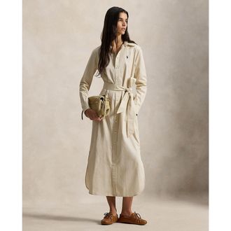 Ralph Lauren Gestreepte hemdjurk met lange mouwen en riem