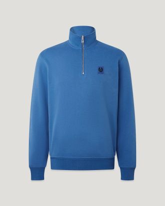 Belstaff Quarter Zip Sweatshirt Mens Cotton Fleece Marine Blue Size 2XL