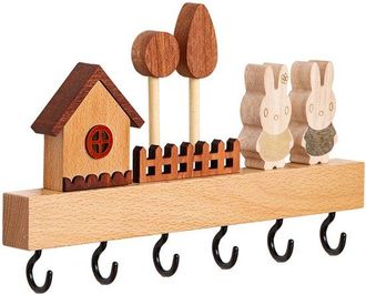 No Brand Perchero De Madera Para Llaves, 6 Ganchos Con Sistema Adhesivo Perforado Y Sin Clavos Para Pasillo, Dormitorio, Cocina, Para Colgar Cubiertos De Cocin